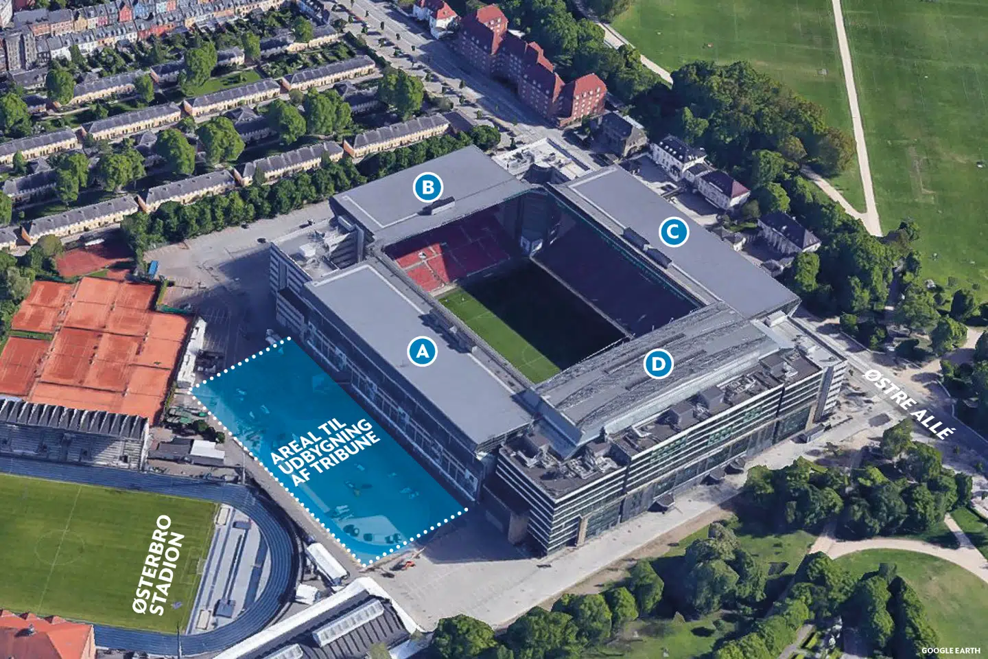 Parken-formand Bo Rygaard overvejer nu en udvidelse af den ene langsidetribune (A-tribunen) i Parken, så nationalarenaen fremover kan rumme endnu flere tilskuere til de store kampe. Samtidig overvejer selskabet også at udnytte grunden mellem tribunen og Østerbro Stadion til »flere aktiviteter«.