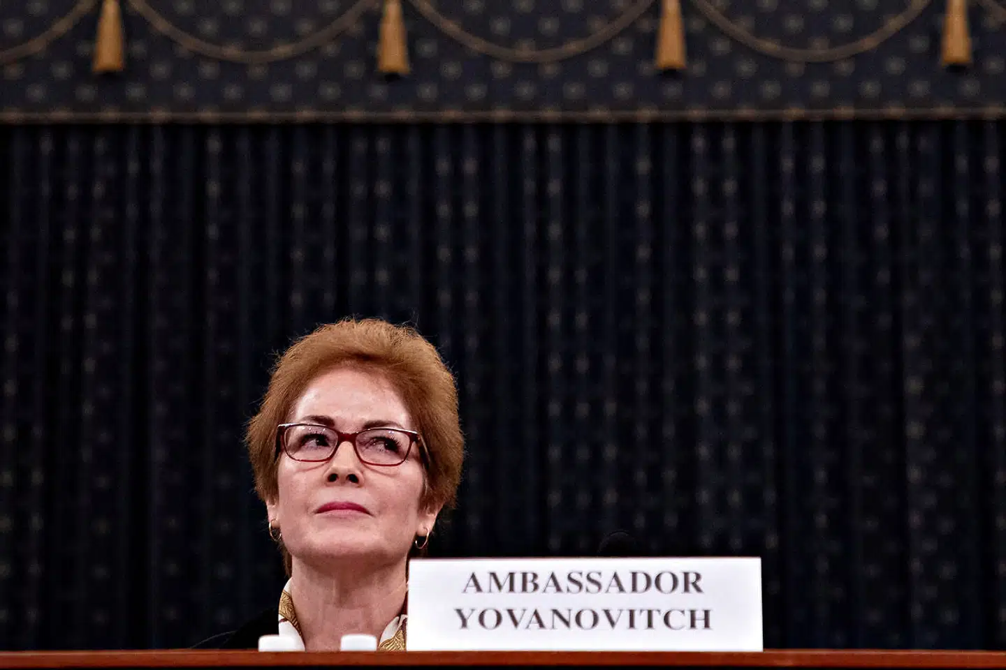 Marie Yovanovitch, former U.S. ambassador to Ukraine, is sworn in to testify before a House Intelligence Committee hearing as part of the impeachment inquiry into U.S. President Donald Trump on Capitol Hill in Washington, U.S., November 15, 2019. Andrew Harrer/Pool via REUTERS TPX IMAGES OF THE DAY