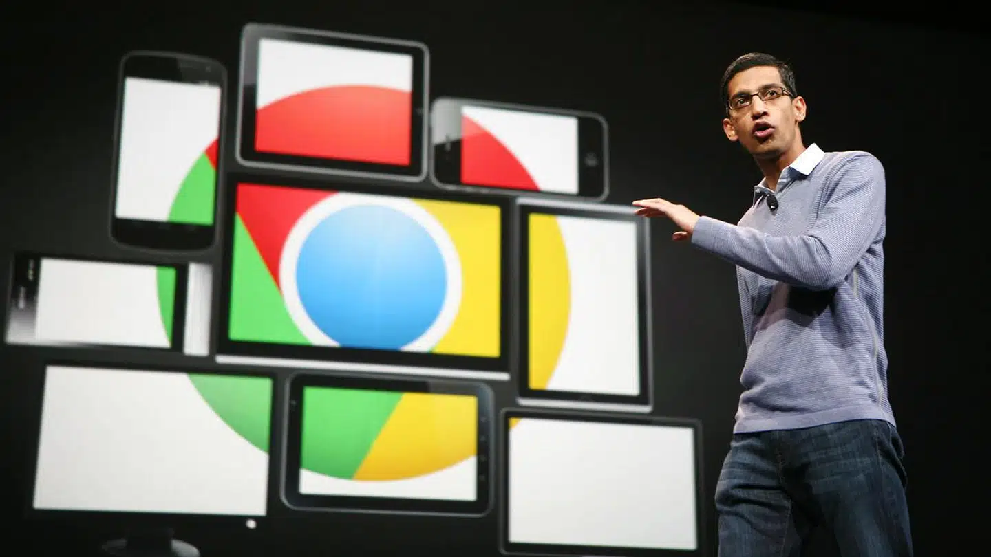 Små brudstykker af ens færden på nettet stykkes sammen til stor viden om hver enkelt bruger, når man bruger Googles Chrome – verdens mest udbredte – og andre internetbrowsere. Her ses Googles nuværende topchef, Sundar Pichai, ved en tidligere præsentation af Chrome. Arkivfoto: Kimihiro Hoshino/AFP/Ritzau Scanpix