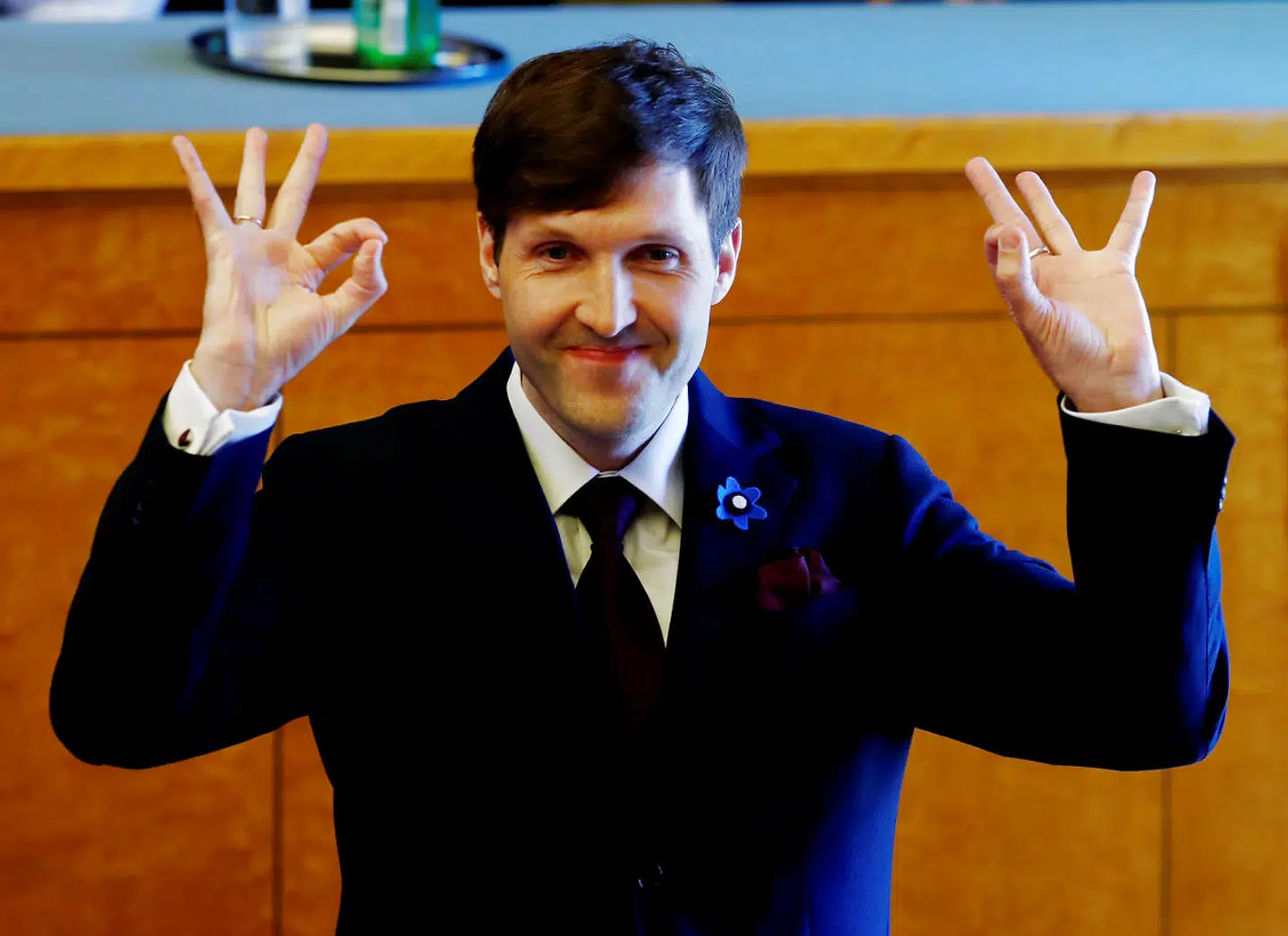 Martin Helme jubler efter at have aflagt ed som minister tidligere i år.