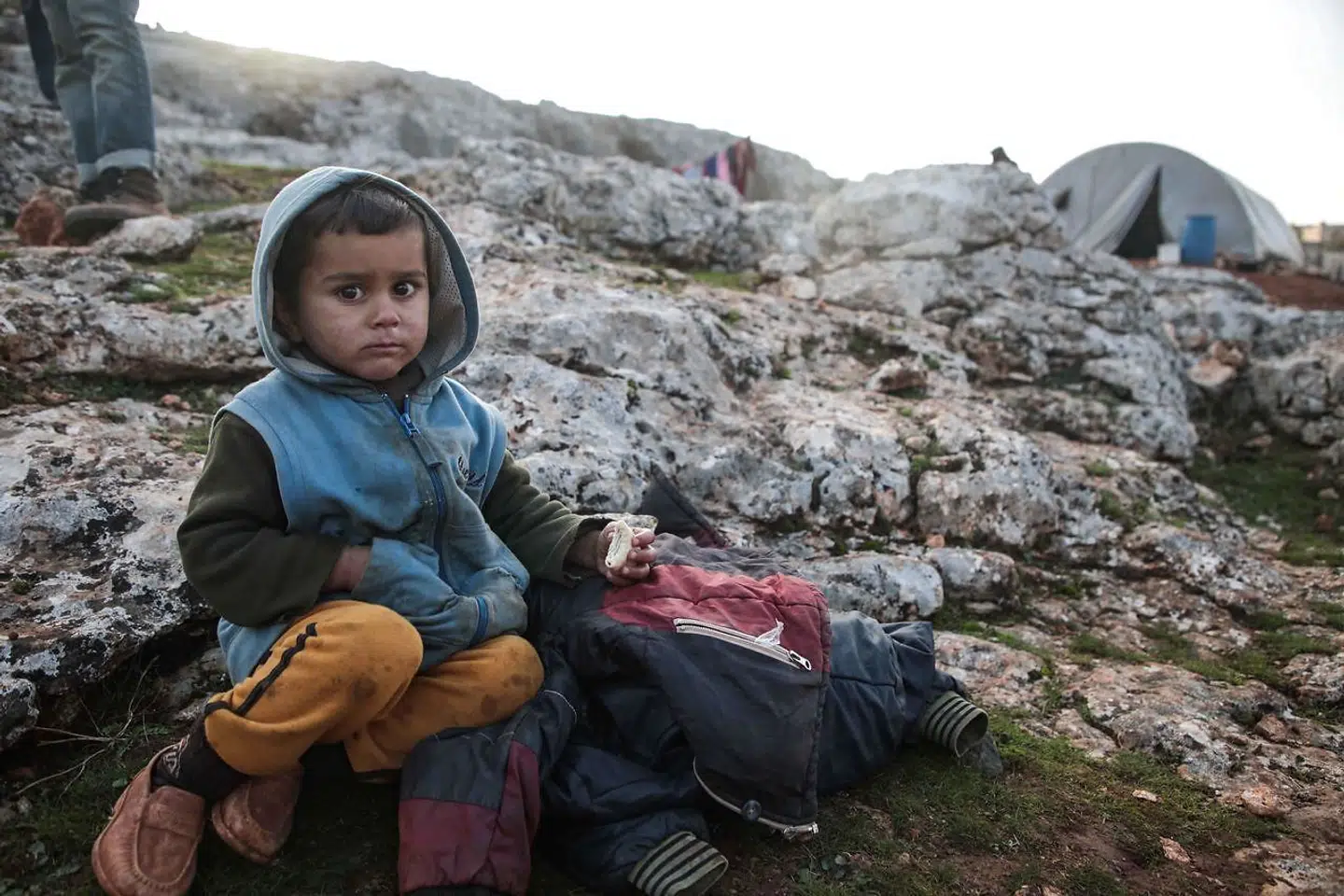 Syriske familer flygter fra Byen al-Mastumah i Idlib-provinsen d. 23 december 2019.