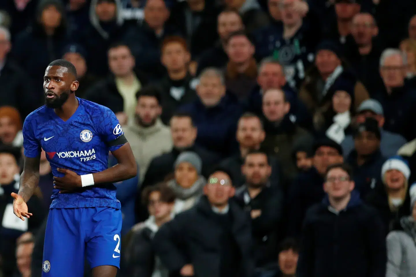 Chelseas Antonio Rüdiger var i centrum efter kampen i Premier League søndag mellem Tottenham og Chelsea. John Sibley/Reuters