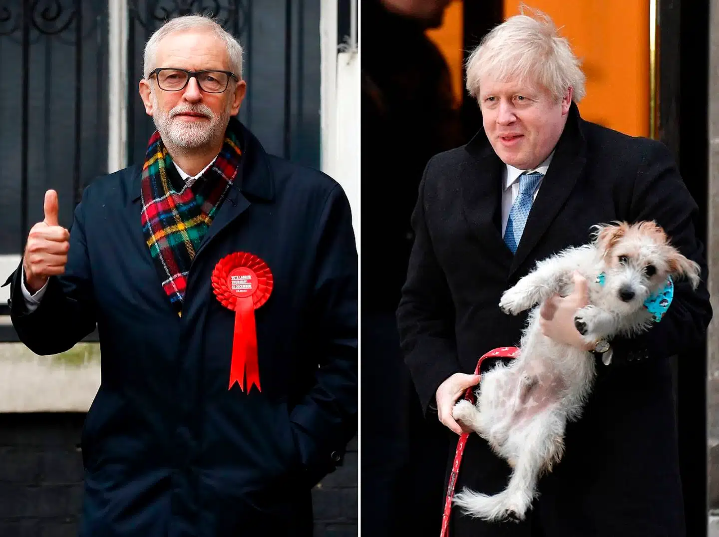 Jeremy Corbyn (til venstre) versus Boris Johnson. Hvem bliver det? Spændingen er næsten udløst.