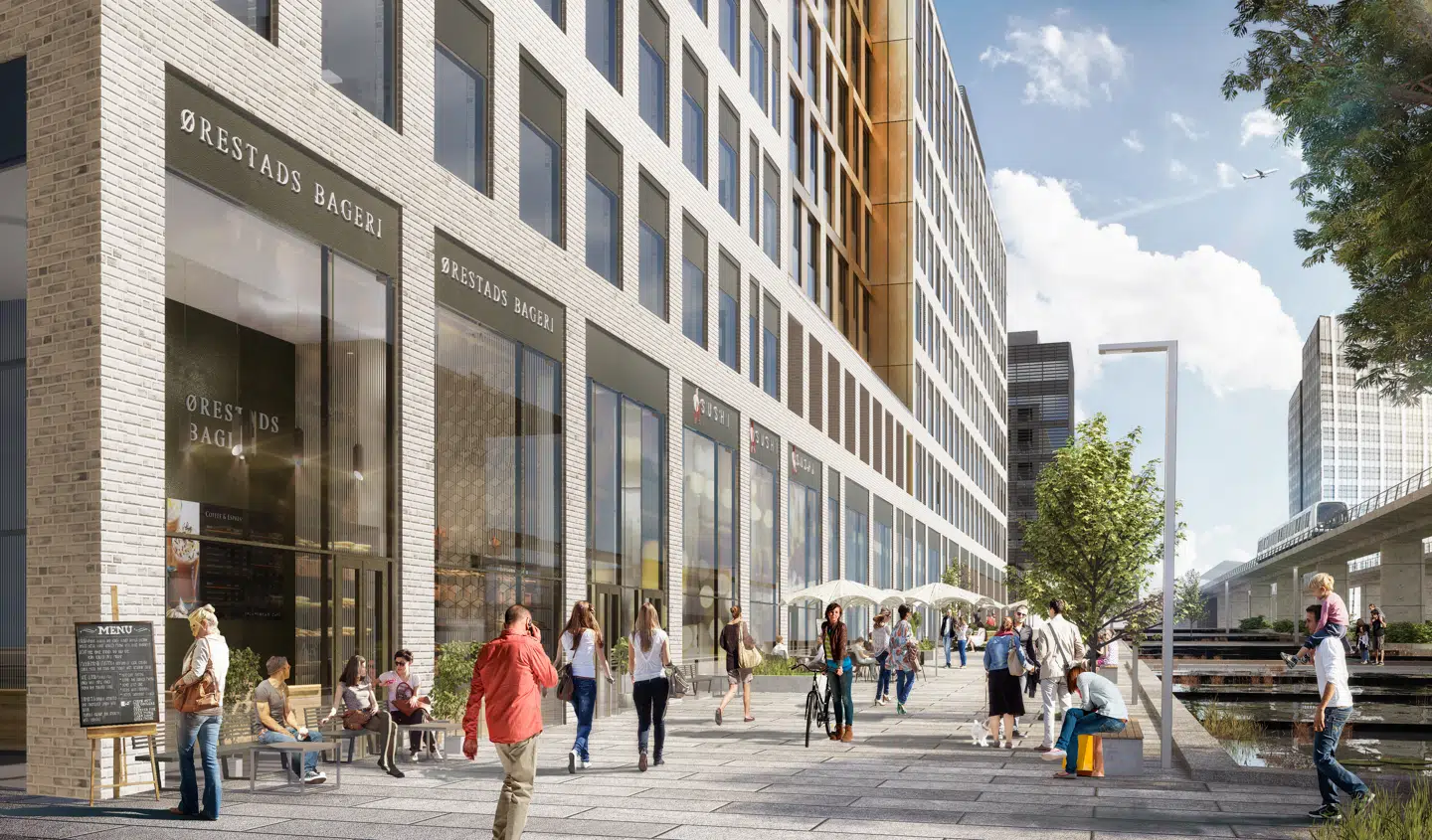 Man forbinder Ørestad med mange ting, men hygge er sjældent en af dem. Det vil KLP lave om på det. Sådan her forestille man sig hverdagen i den ejendom, selskabet er ved at opføre på Kay Fiskers Plads. Visualisering: KLP