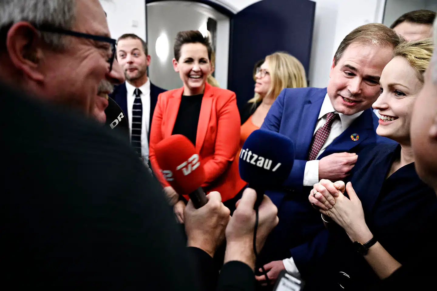 Morten Østergaard, Pia Olsen Dyhr, finansminister Nicolai Wammen og Pernille Skipper. De røde partier præsenterer finanslovsforlig i Finansministeriet i København, mandag den 2. december 2019.