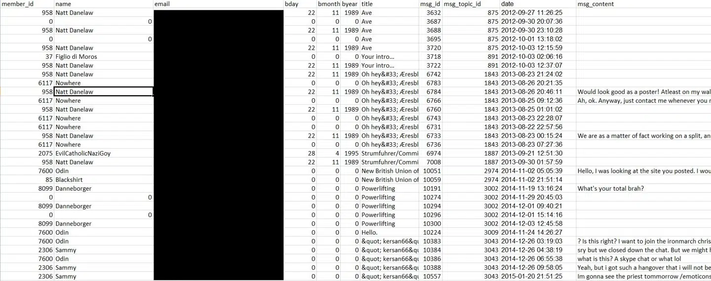 Rådataet fra lækagen indeholder dato og klokkeslet for brugernes beskeder og offentlige opslag, brugernavne, e-mailadresser og indholdet af beskederne.