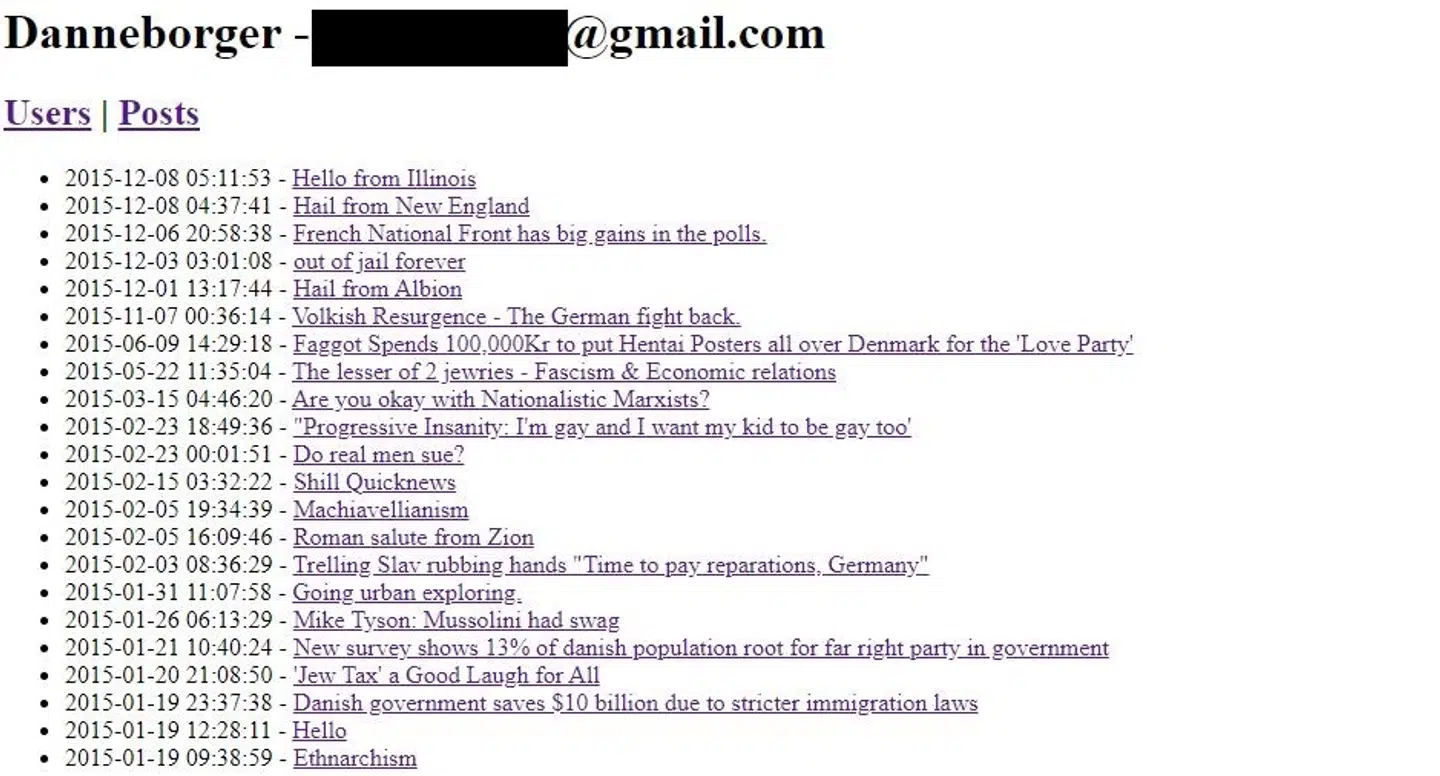 Sådan ser rådata fra lækagen ud, efter at det er indekseret. Det har på den måde været muligt at gennemgå, hvad specifikke brugere har skrevet.