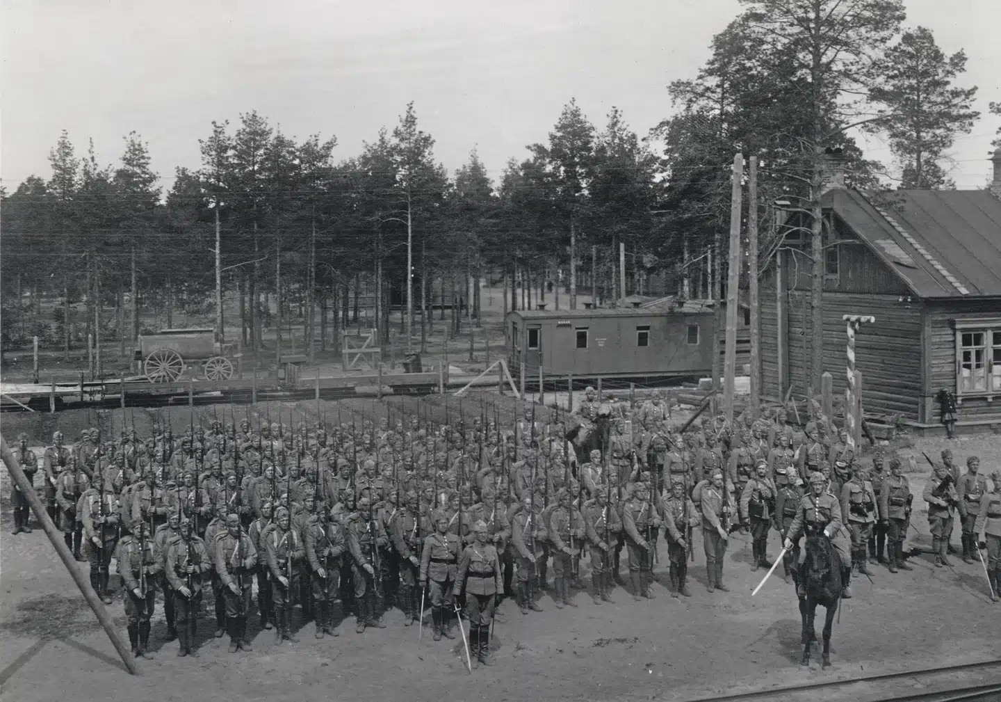 Det Dansk-Baltiske Auxiliær Corps på parade før første kamp.