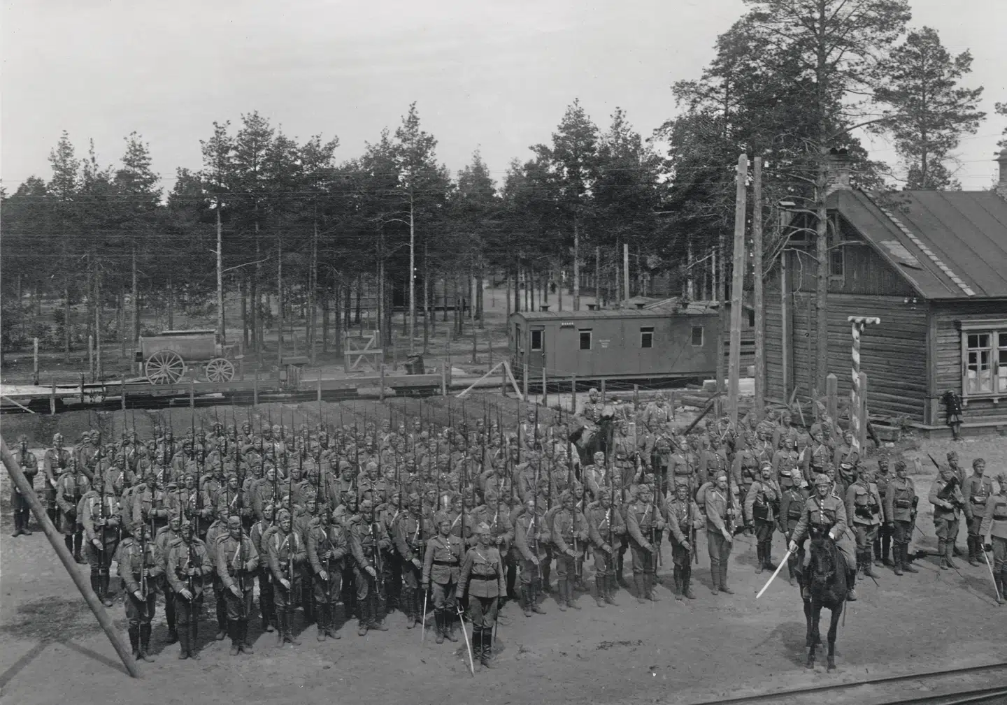 Det Dansk-Baltiske Auxiliær Corps på parade før første kamp.