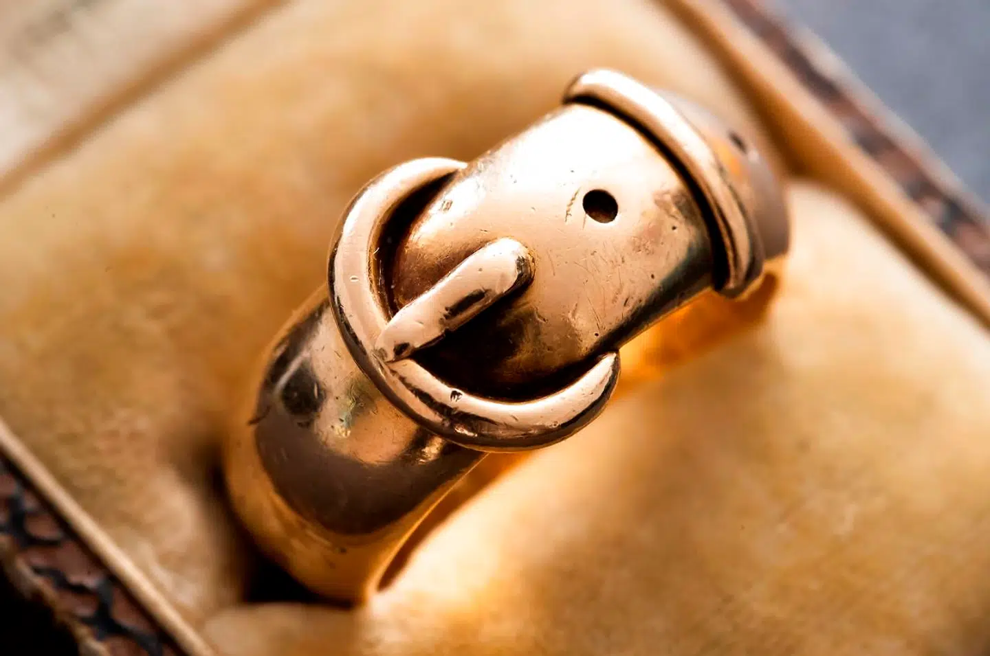 Den usædvanlige guldring, formet som et bælte med spænde.