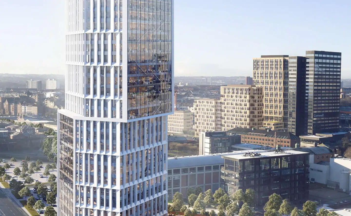 Tegnestuen C.F. Møller betegner højhuset som »et lyst skulpturelt tårn«.