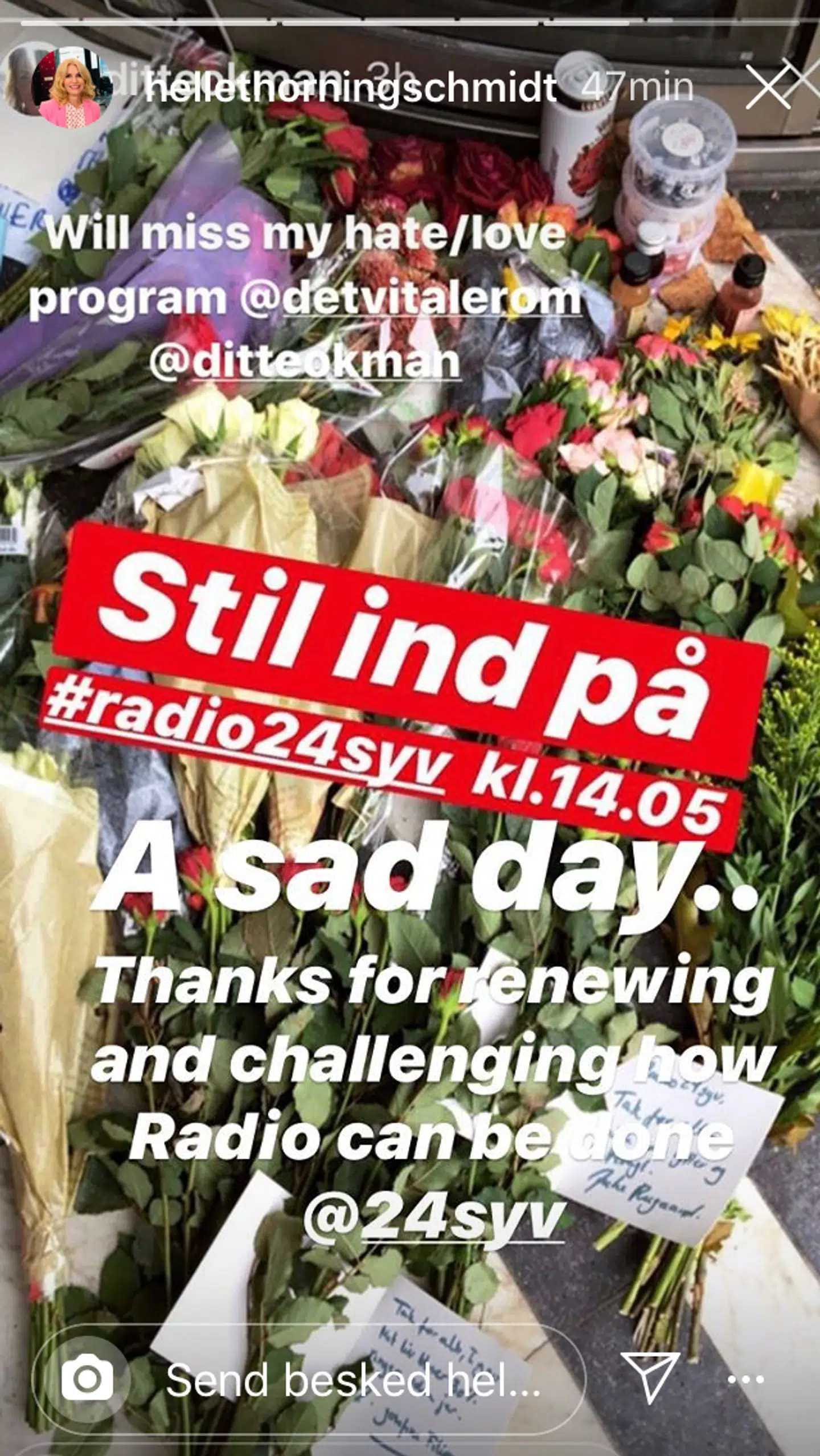 »Kommer til at savne mit hade/elskeprogram.« Sådan skriver den tidligere socialdemokratiske statsminister Helle Thorning-Schmidt på Instagram tværs henover et opslag fra Radio24syv-programværten Ditte Okman. Mange kritikere mener, at Socialdemokratiet har medvirket til stationens lukning.
