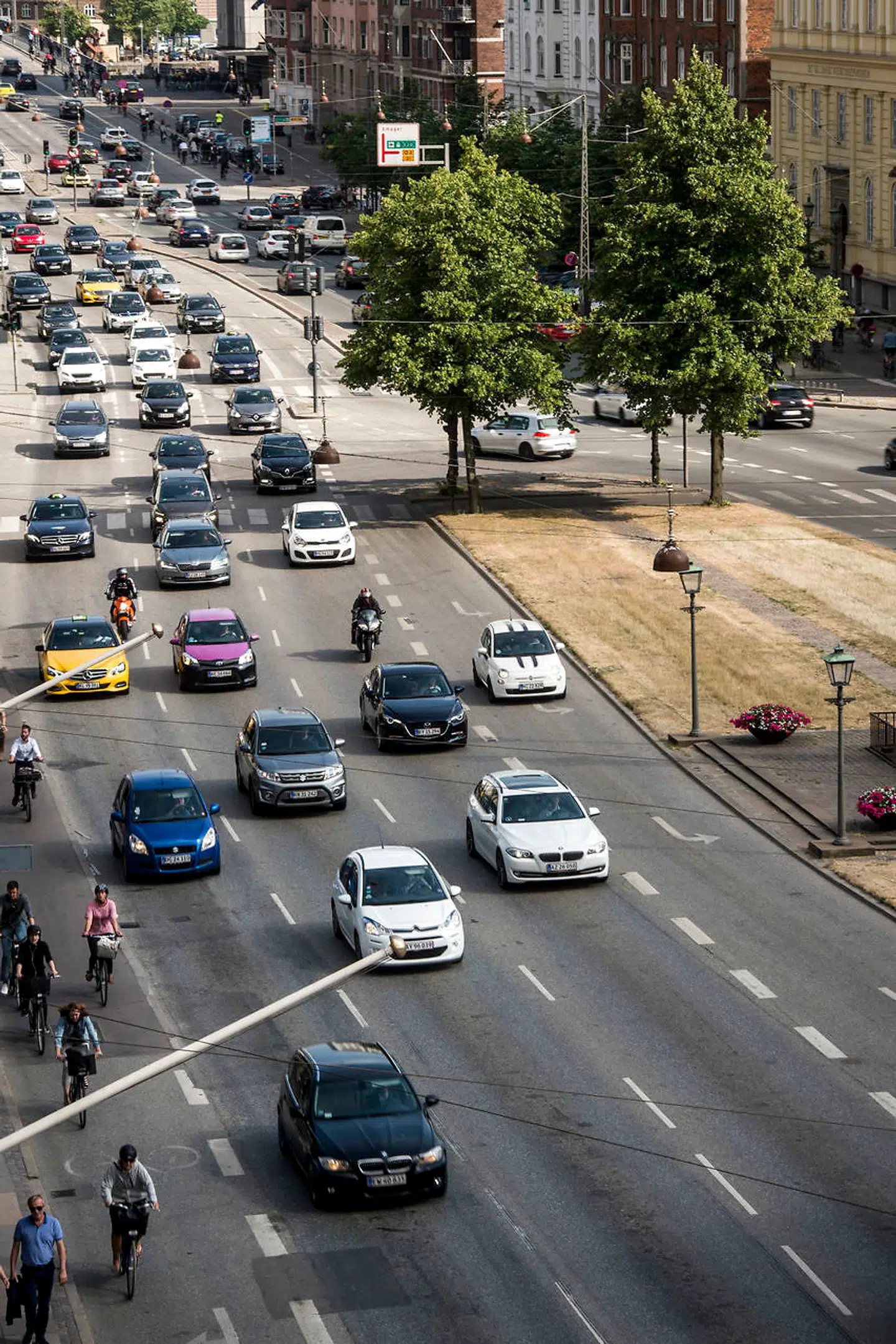 Trafikken ved H.C Andersens Boulevard i Købehavn er ét af de steder i landet, hvor det går langsomst i myldretiden.