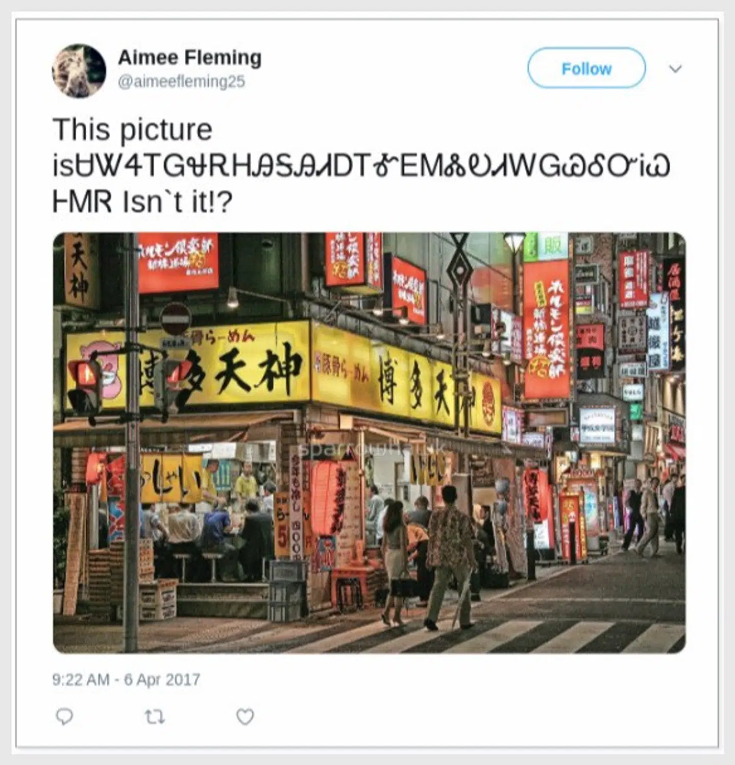 Et eksempel på et opslag på Twitter og andre sociale medier, som Cozy Bear skjulte sin skadelige malware bag. Her er beskeden krypteret med et alfabet, der anvendes af Cherokee-indianere.