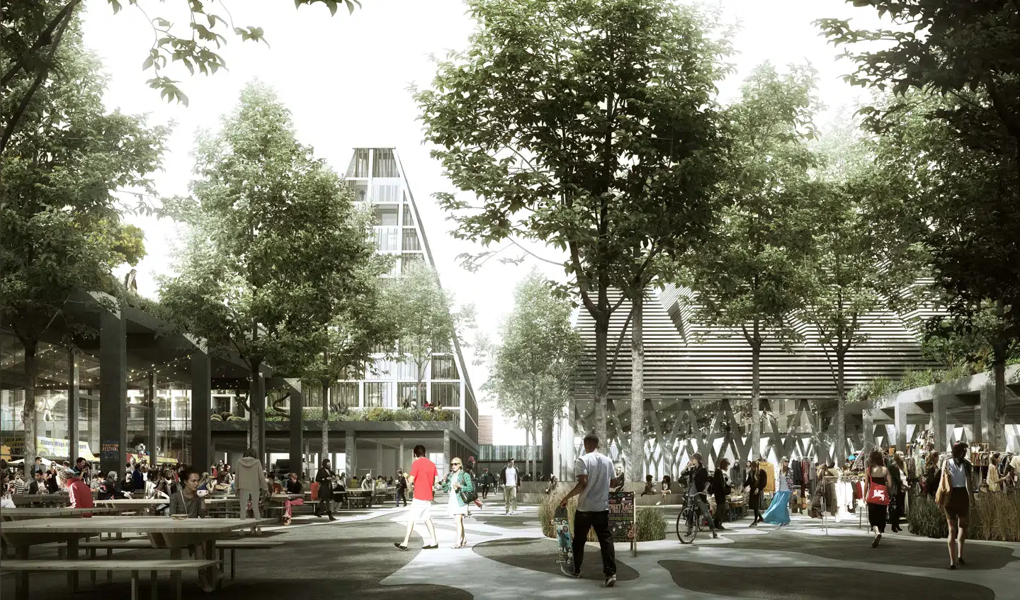 Kernen af Christiansholm bliver en åben grøn plads, ligesom fronten ud mod vandet bliver en bred grøn promenade.