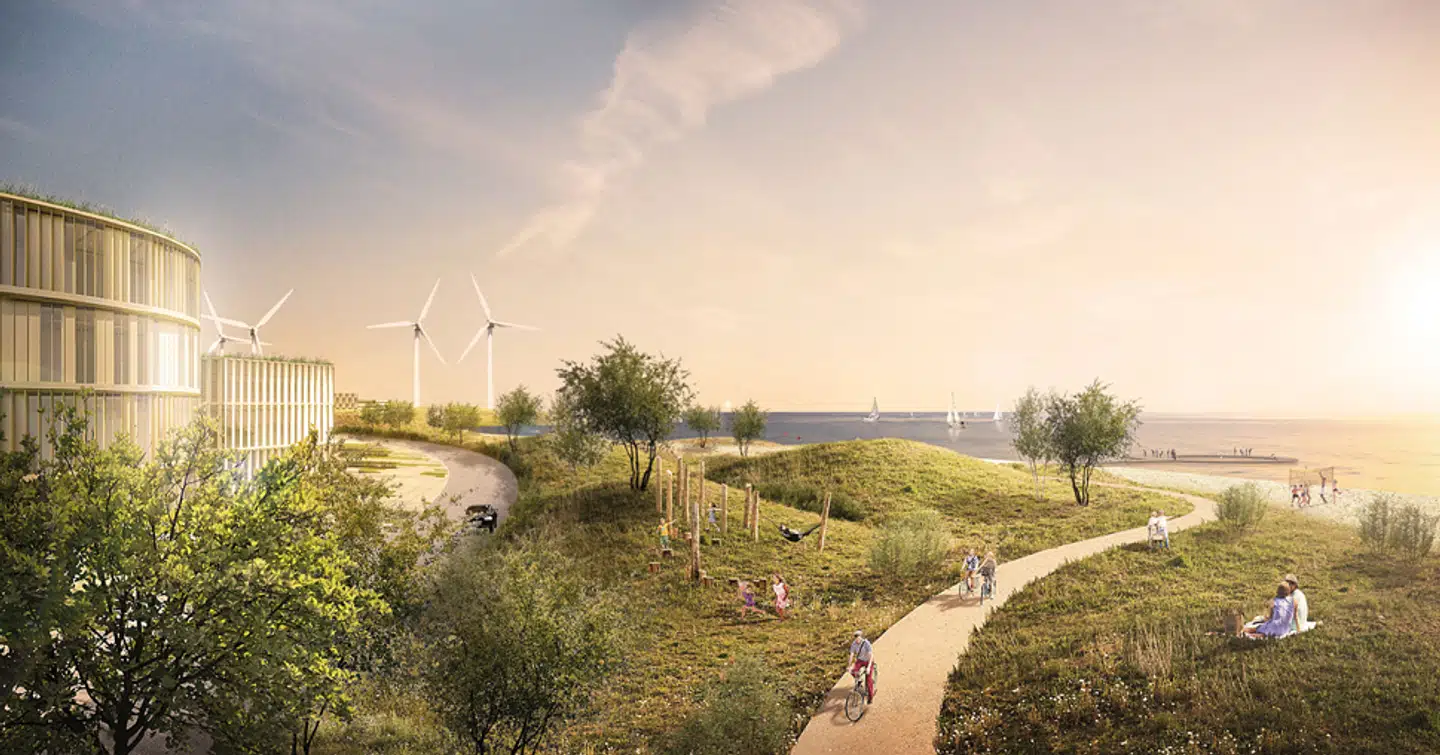 Visualisering af »Holmene«, et nyanlagt industriområde, som Hvidovre Kommune drømmer om ud for det eksisterende Avedøre Holme. PR-foto, Hvidovre Kommune