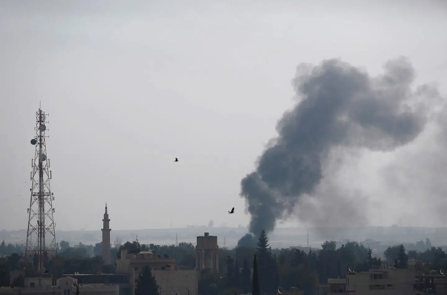 Røg over den syriske by Ras al-Ain set fra den tyrkiske grænse.