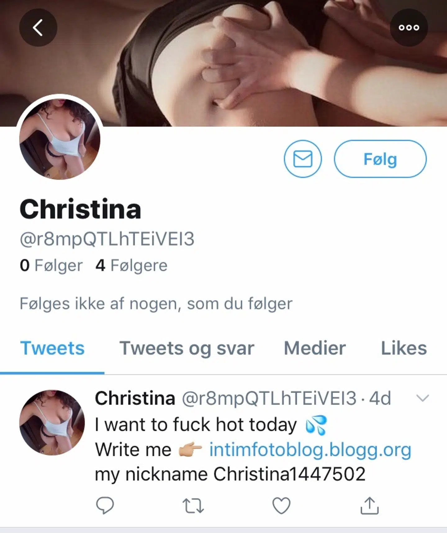 »Christina« har sendt skribenten denne venlige besked på Twitter.