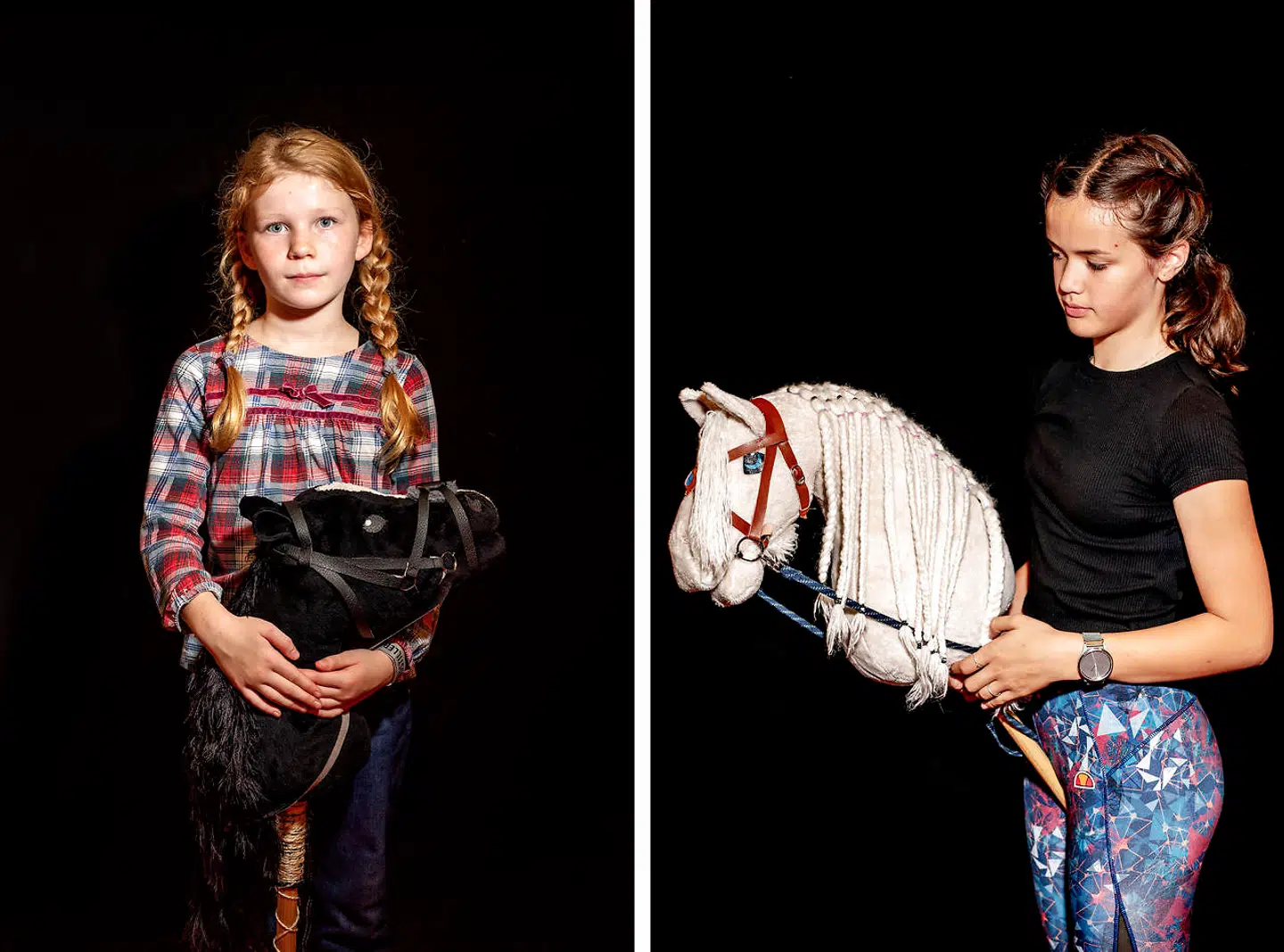 Fanny Aittolahti tv., 9 år, fra Finland med sin kæphest Laku. Hun har redet i et halvt år. Hannah Mikkelsen, 14 år, fra Esbjerg med sin kæphest Jack Frost. Hun har redet i halvandet år.