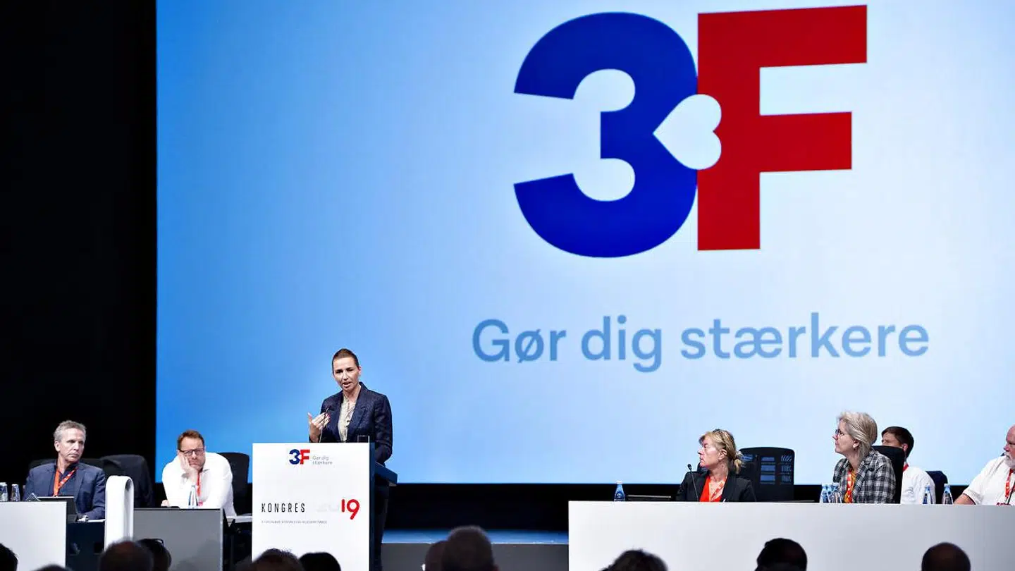 Medlemstallet falder, men antallet af ansatte stiger i fagforbundet 3F. Her taler statsminister Mette Frederiksen ved 3Fs kongres i Aalborg Kongres og Kulturcenter 26. september.