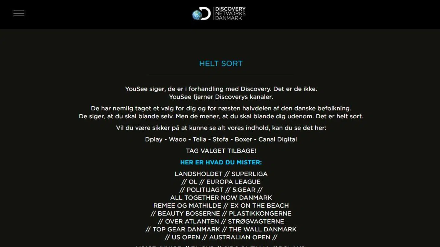 Sådan så en af Discovery Networks’ annoncer rettet mod YouSee ud. TV-ekspert Claus Bülow Christensen ser det som en mulighed, at Discovery Networks har brugt annoncerne til at vende YouSees kunder mod firmaet.