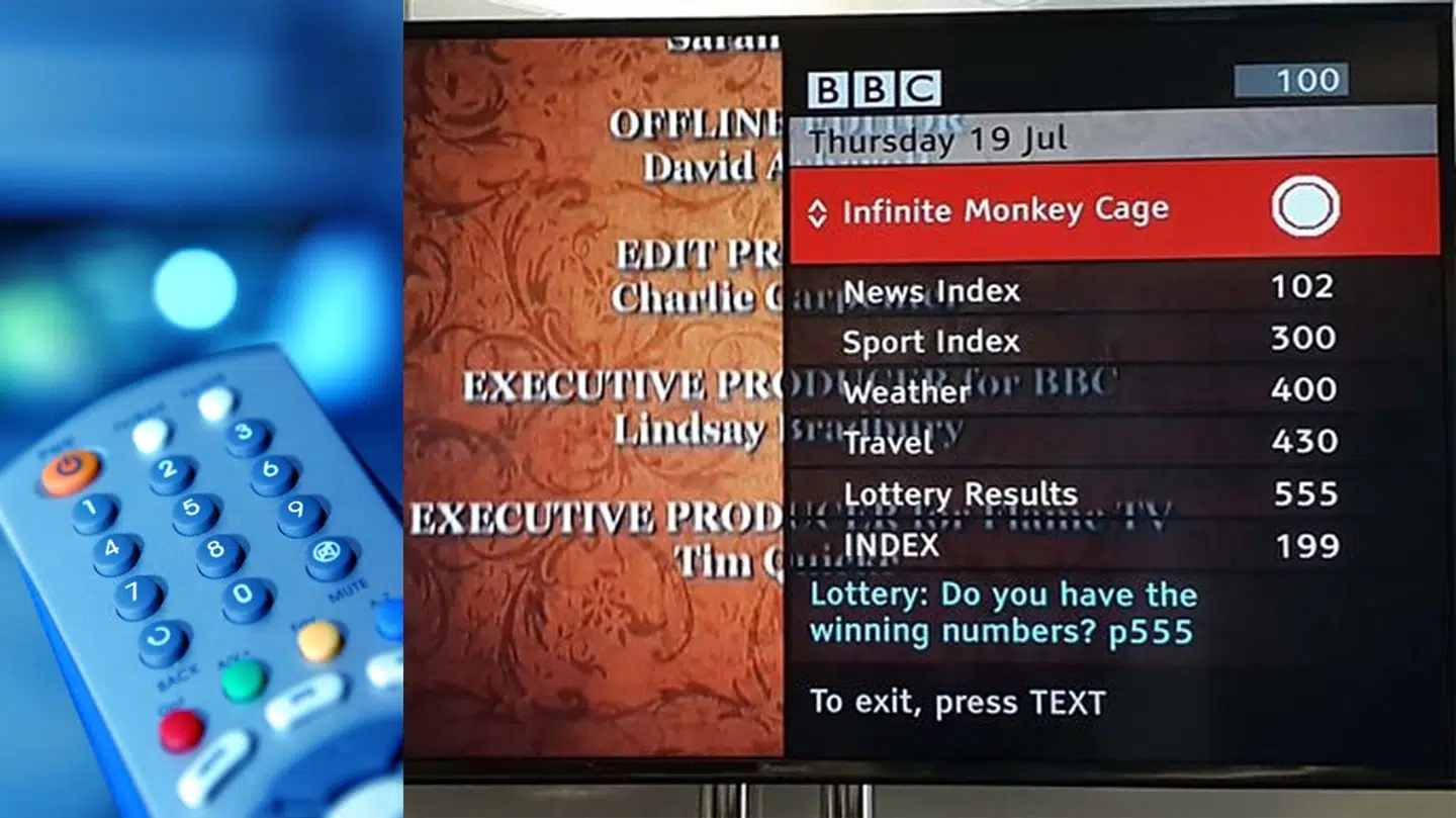 Et tryk på den røde knap bringer BBCs tekst-TV frem på TV-skærmen, men den æra slutter snart. Arkivfoto: Iris/Scanpix og BBC
