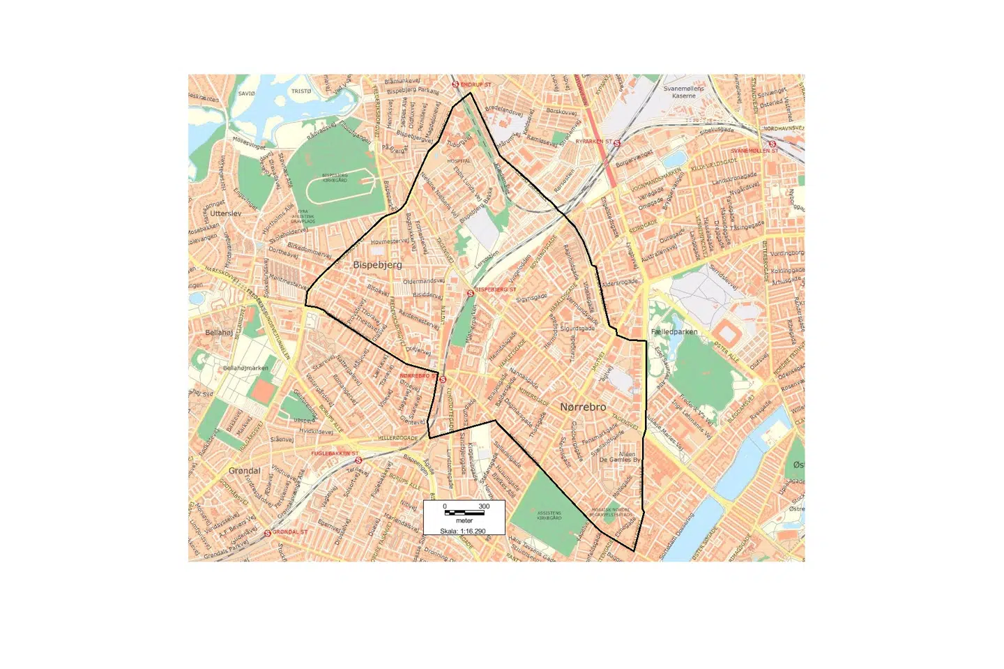 Politiet har indført visitationszone i denne del af Nørrbro og Københavns Nordvestkvarter. Politifoto/Free