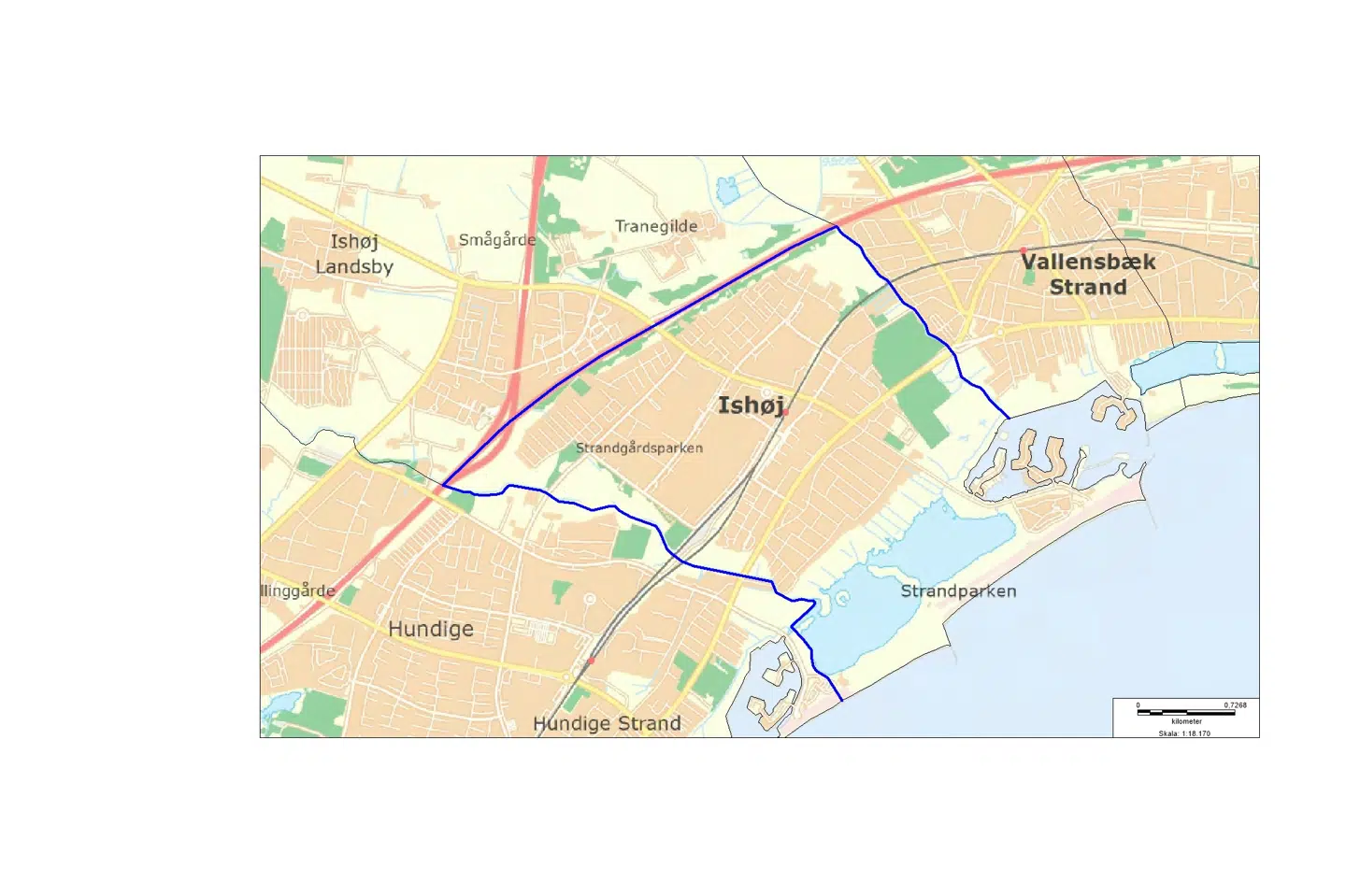 Politiet har indført visitationszone i denne del af Ishøj. Den er gældende i de næste to uger. Politifoto/Free