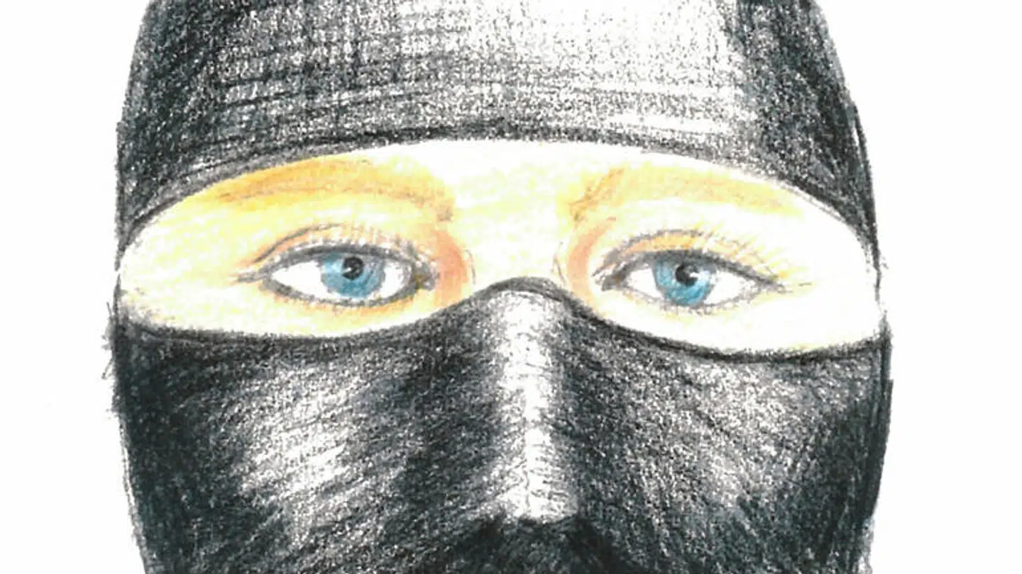 En polititegning på baggrund af signalementet af voldtægtsmanden og frihedsberøveren. Kilde: Jefferson County Police Affidavit.