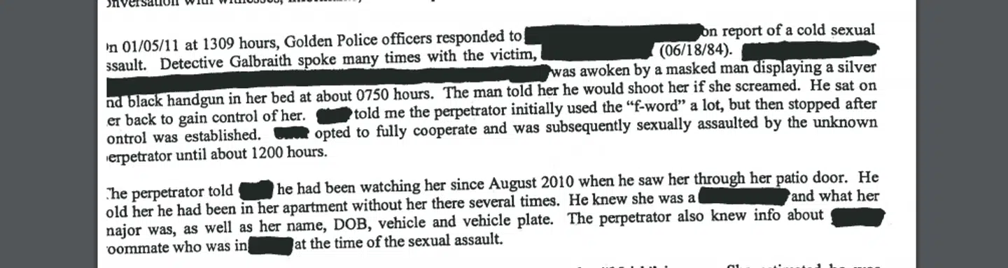 Politiets beskrivelse af serievoldstægsmandens overgreb på en 26-årig kvinde ved Denver i Colorado. Kilde: Politiets sagsfremstilling, som Berlingske har.