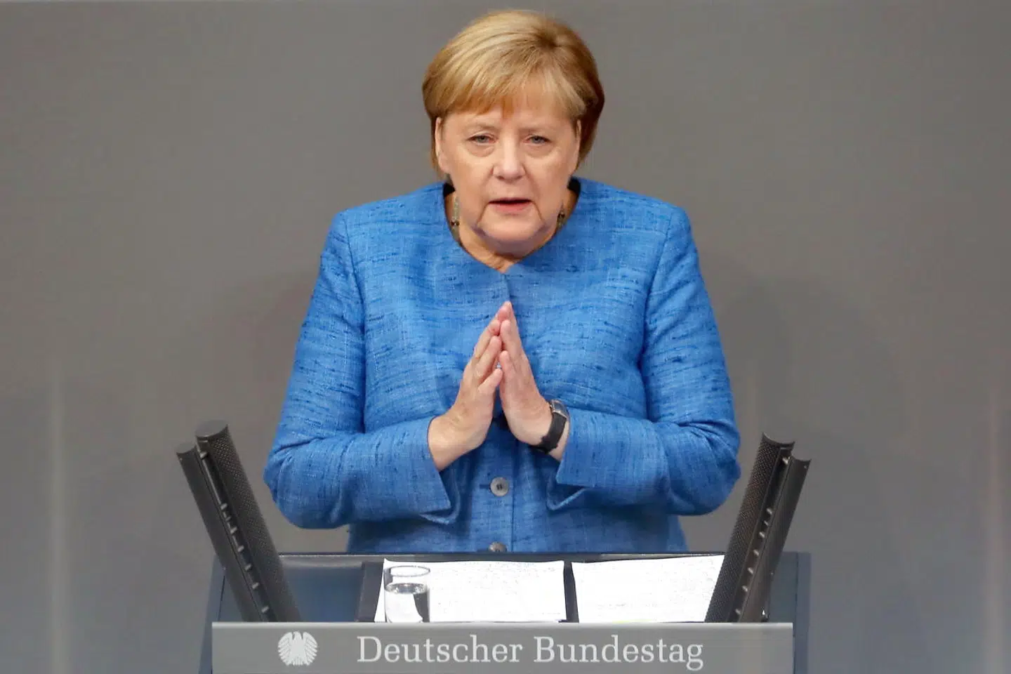 Den tyske forbundskansler, Angela Merkel, i en tale i Forbundsdagen onsdag d. 11 september.