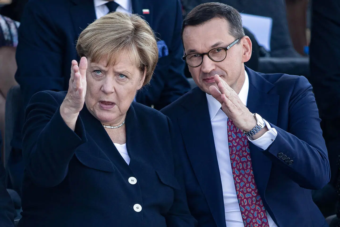 Kansler Angela Merkel, der her ses med Polens premierminister Mateusz Morawiecki, tilbragte den vigtige valgdag i Polen og markerede 80 årsdagen for Anden Verdenskrigs begyndelse. Merkel gik af som CDU-formand i december 2018 og har stort set overladt valgkampene til sin afløser i formandsstolen, Annegret Kramp-Karrenbauer.