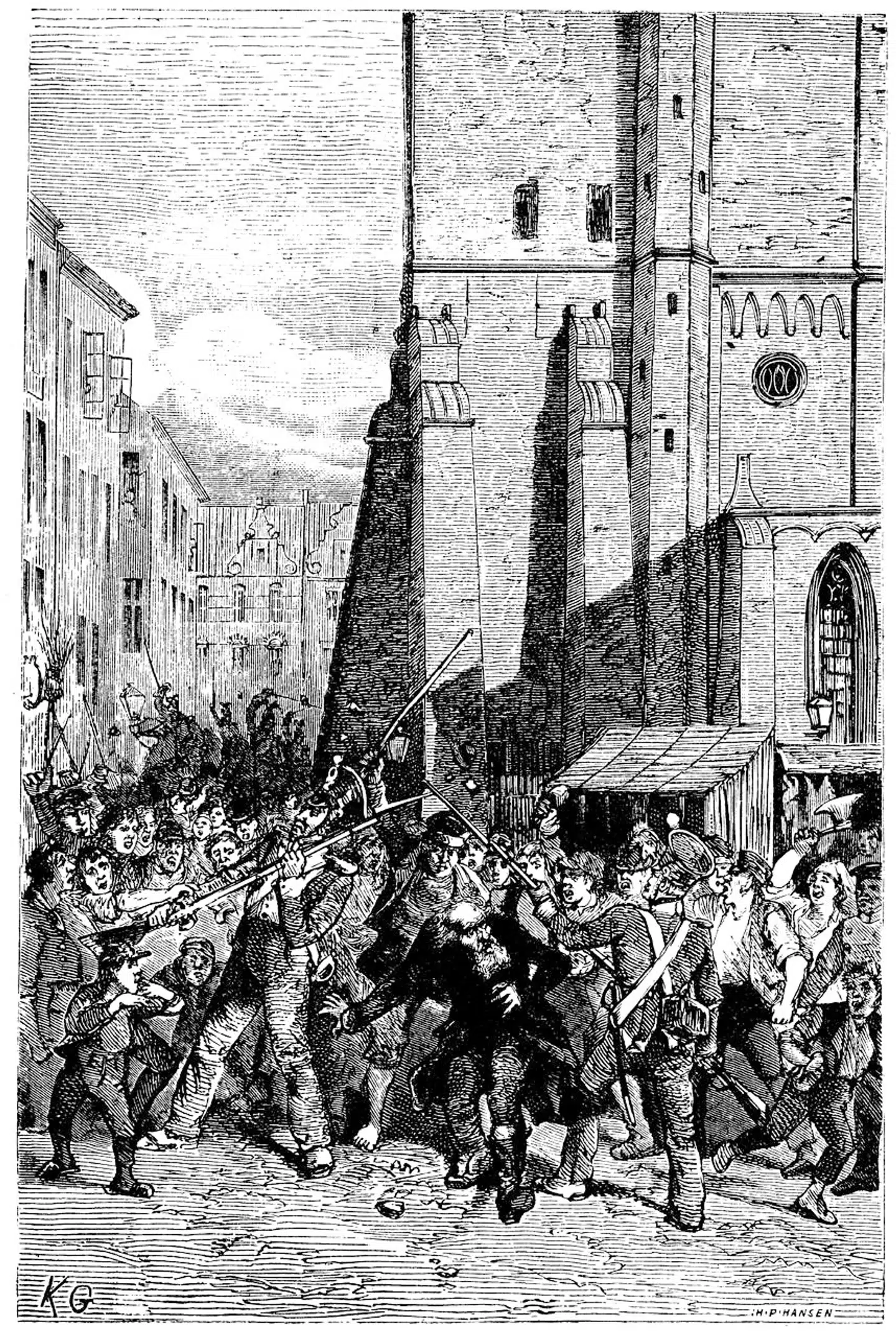 Der er ingen samtidige illustrationer af Jødefejden i 1819, men tegneren Knud Gamborg tegnede til Jacob Davidsens bog »Fra det gamle Kongens Kjøbenhavn« i 1881 et par tegninger af fejden, som var baseret på Jakob Davidsens oplysninger. På dette træsnit ser man en ældre jøde beskyttet af soldater. Og ganske rigtigt var der en ældre jøde ved navn Ari Erfeldt, der i 1819 blev overfaldet af uromagerne.