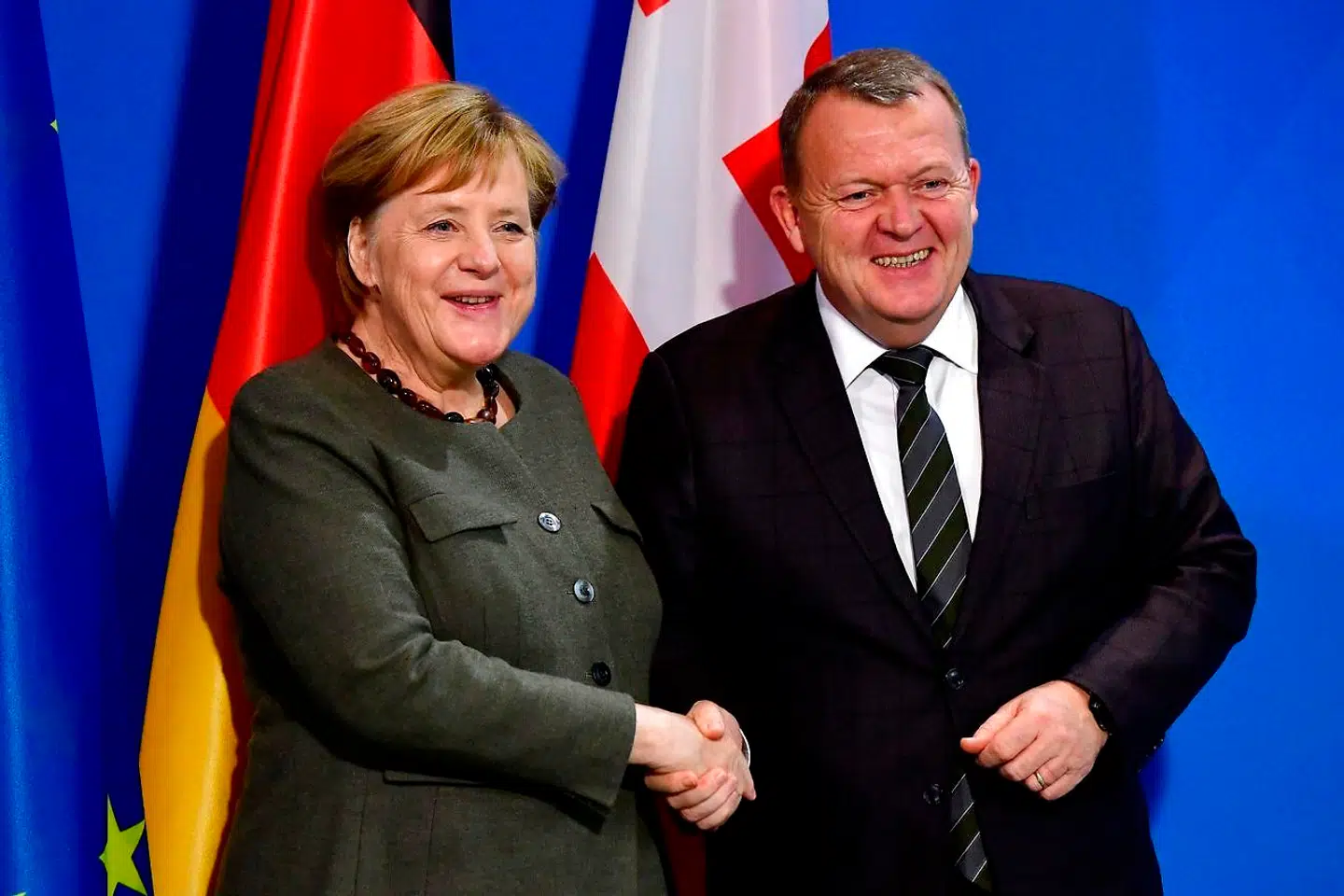 Statsminister Lars Løkke Rasmussen og den tyske kansler Angela Merkel ved et pressemøde i Berlin i 2018.