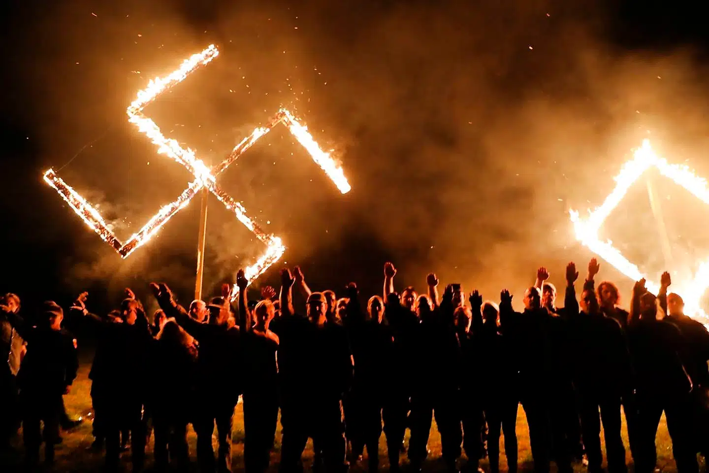 Nynazister under et stævne i den lille by Draketown, Georgia, i 2018. Spencer Platt/Getty Images/AFP == FOR NEWSPAPERS, INTERNET, TELCOS & TELEVISION USE ONLY ==