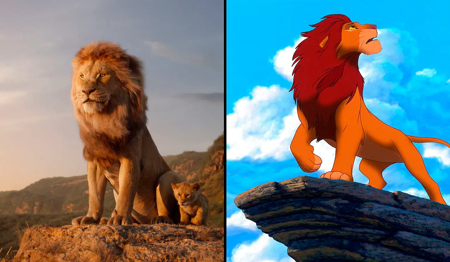 Løvernes Konge i den moderne live action-version, som har premiere på torsdag, og den oprindelige fra 1994.