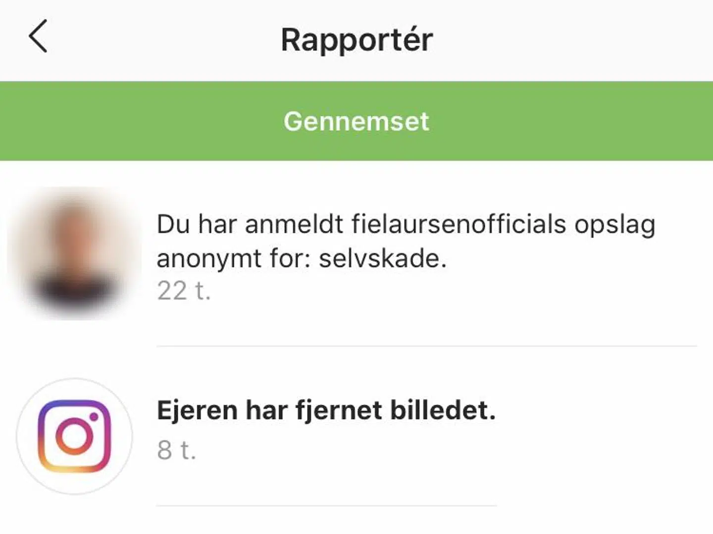 Instagram-bruger anmeldte Fie Laursens selvmordsbrev og kunne dermed se, at det ikke var Instagram, der i sidste ende fjernede hendes opslag, men enten Fie Laursen selv eller hendes familie.