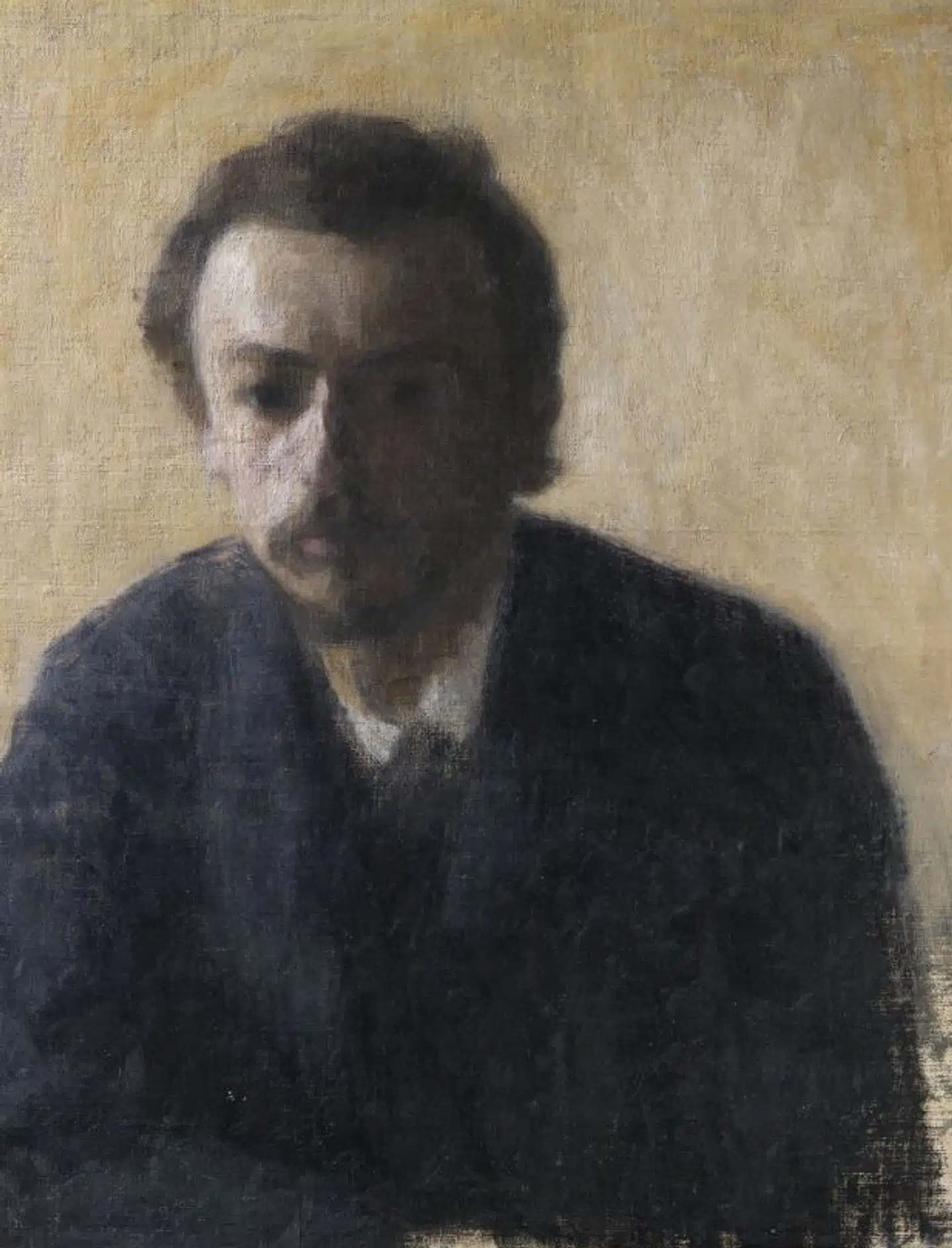 Dette selvportræt af Vilhelm Hammershøi blev malet under kunstnerens bryllupsrejse i 1891. Værket tilhørte forskellige familiemedlemmer, indtil det i 1955 blev solgt på auktion.