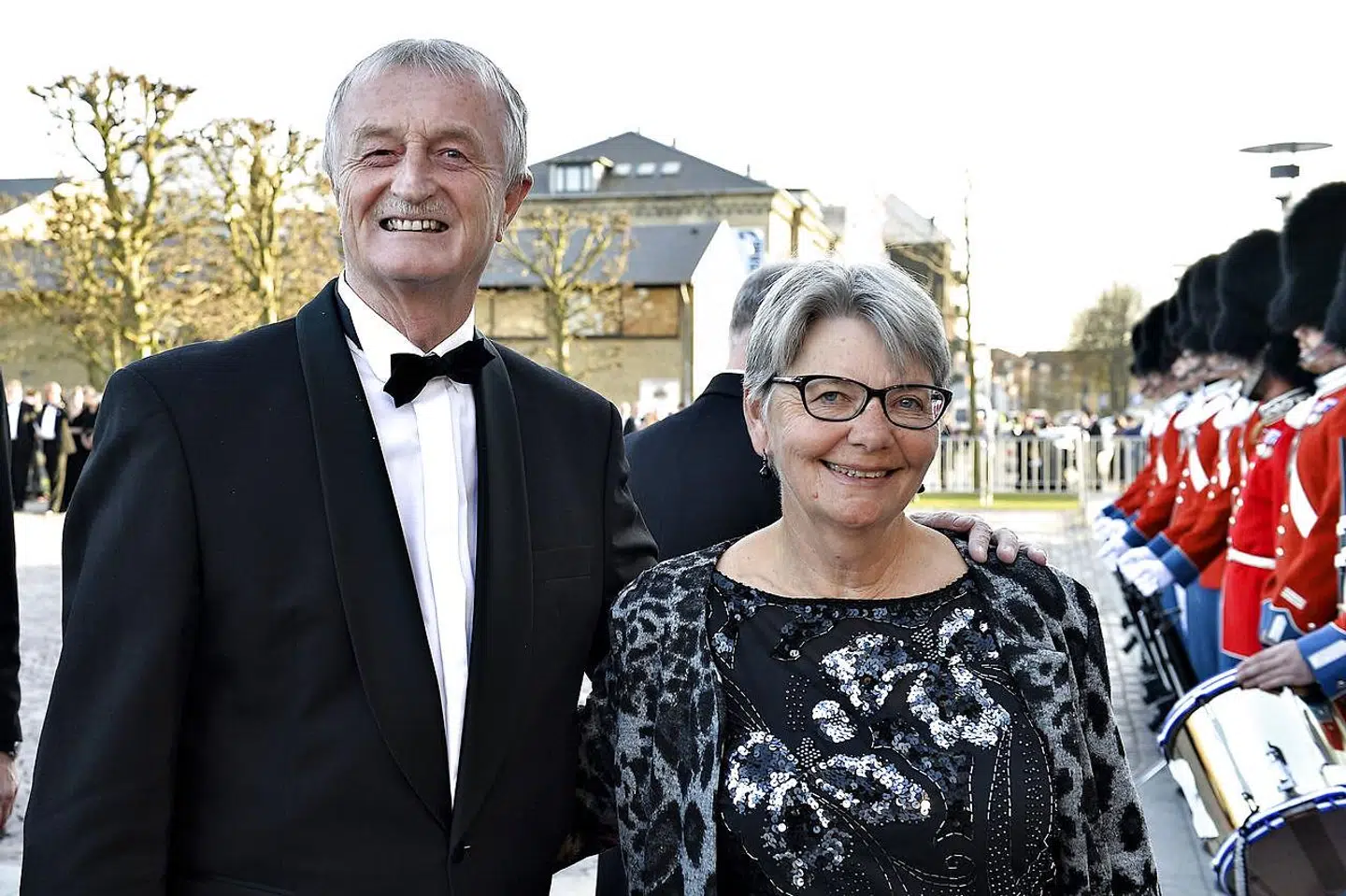 Lars Larsen sammen med hustruen, Kristine Brunsborg. Her til fest i Musikhuset i Aarhus i anledning af dronningens 75-års fødselsdag.