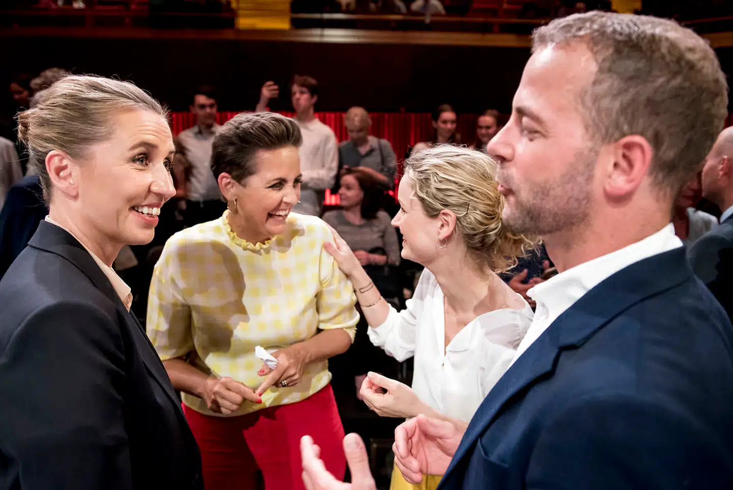 Rød bloks partiledere Mette Frederiksen, Pia Olsen Dyhr, Pernille Skipper og Morten Østergaard under partilederrunden i DR Byen i København to dage før valget.