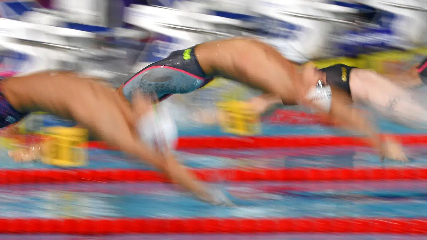 Svømmere fra mændenes 4 x 100 meter medley under EM i Glasgow i august 2018.