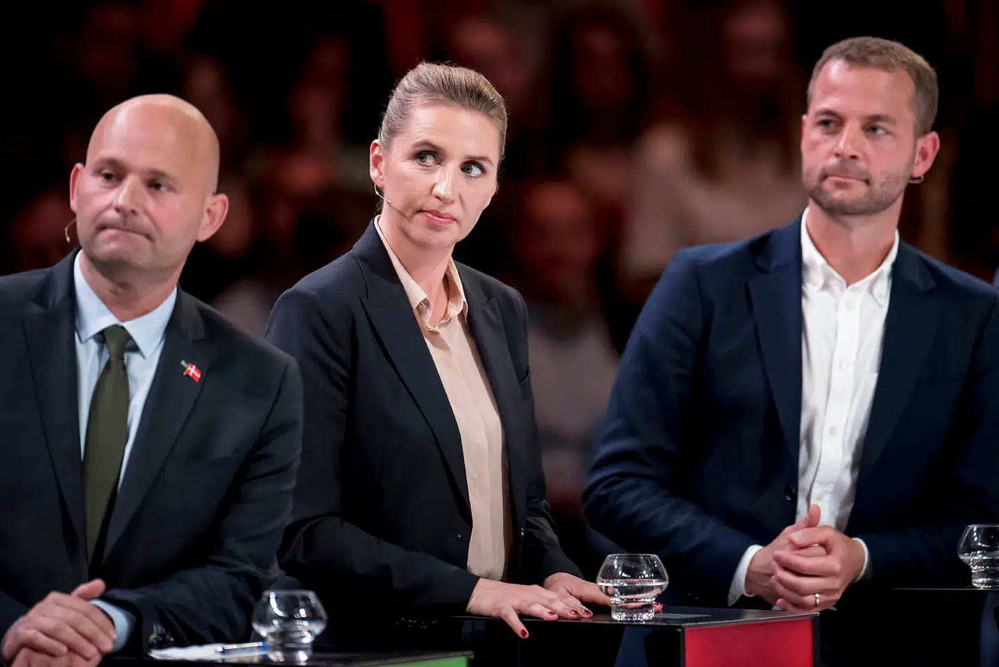 Søren Pape Poulsen, Mette Frederiksen og Morten Østergaard under partilederrunden Demokratiets Aften hos Danmarks Radio i DR Byen i København, mandag den 3. juni 2019. (Foto: Mads Claus Rasmussen/Ritzau Scanpix)