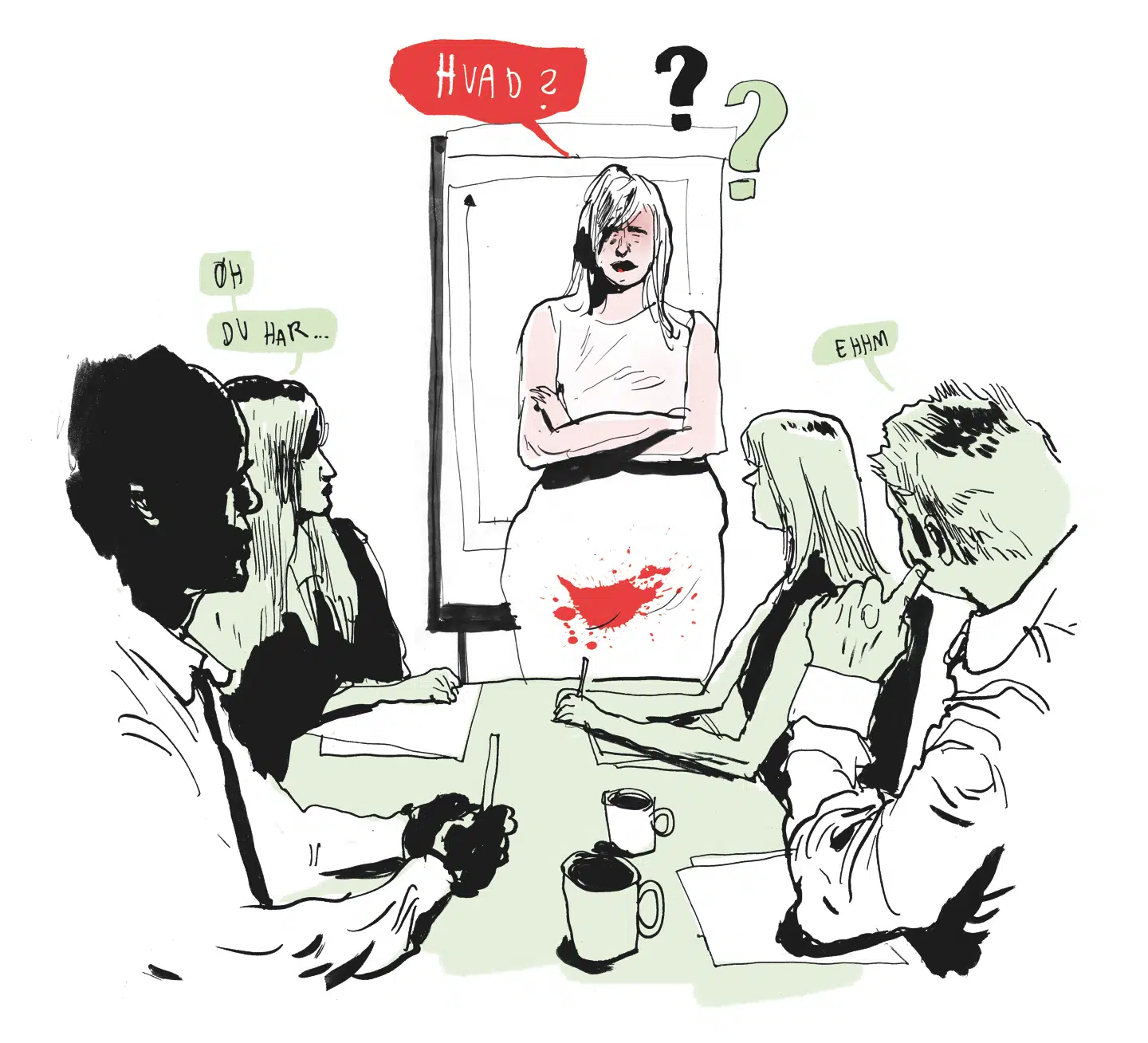 Hvornår skal man sige noget til folk? Og er der forskel på, om man er på tomandshånd eller i et større forum? Illustration: Rasmus Meisler.