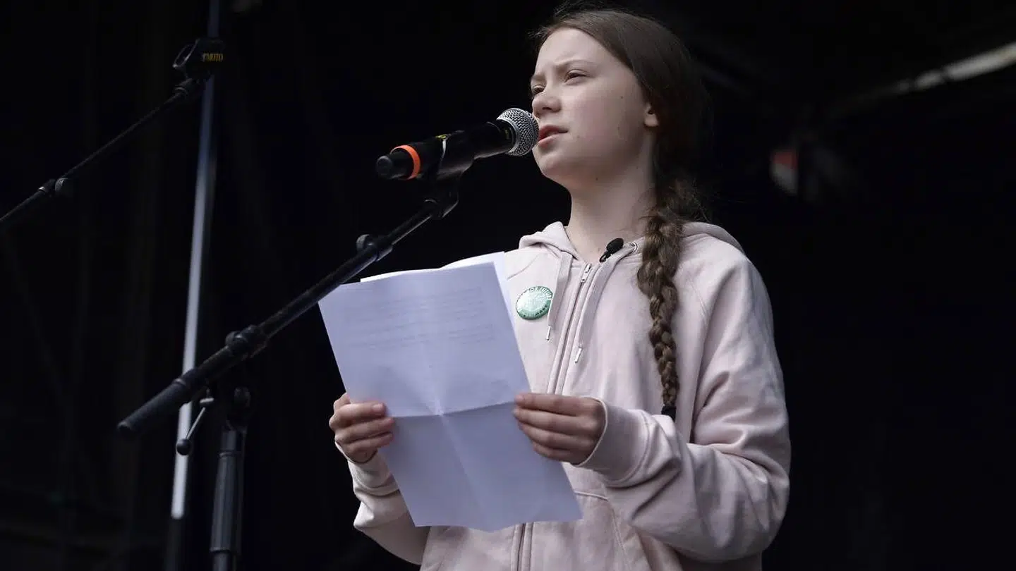 Den svenske klimaaktivist Greta Thunberg løb med opmærksomheden til Folkets Klimamarch foran Christiansborg Slot.