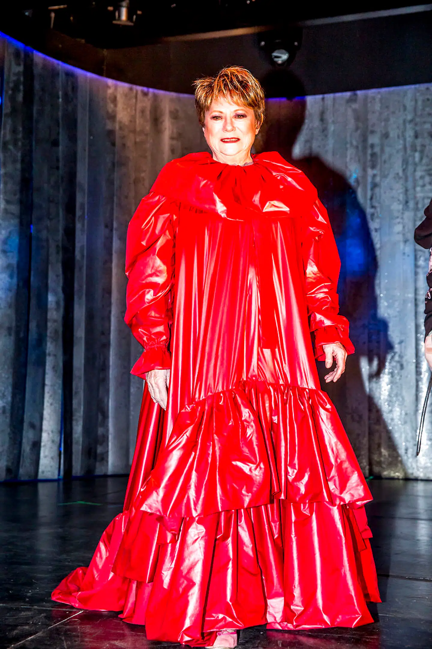 Lisbet Dahl som Ghita Nørby i den berømte 'moderkagekjole', som hun bar til kunstnerbal hos dronning Magrethe i 2016.