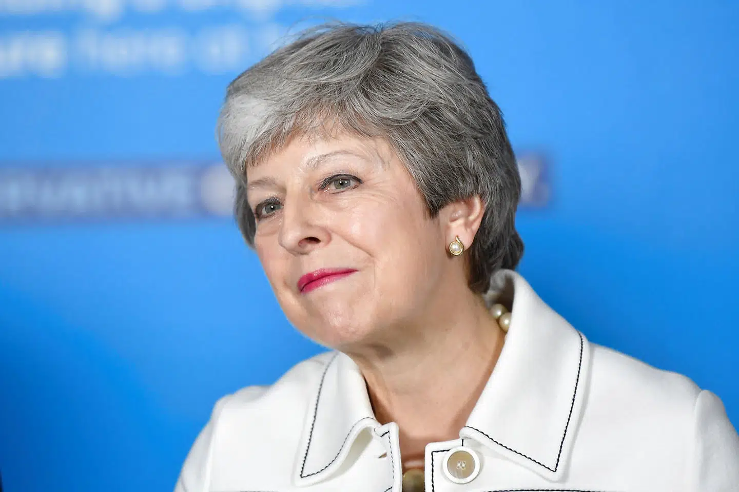 Britain's Prime Minister Theresa May attends a European Parliament election campaign event in Bristol, southwest England, on May 17, 2019. - Despite voting in a referendum to leave the European Union in 2016 Britain is braced to take part in the European Parliament election on May 23. Britain's Labour opposition on on May 17 pulled the plug on six weeks of talks on a Brexit compromise with Prime Minister Theresa May, blaming the "weakness and instability" of her government. (Photo by TOBY MELVILLE / POOL / AFP)