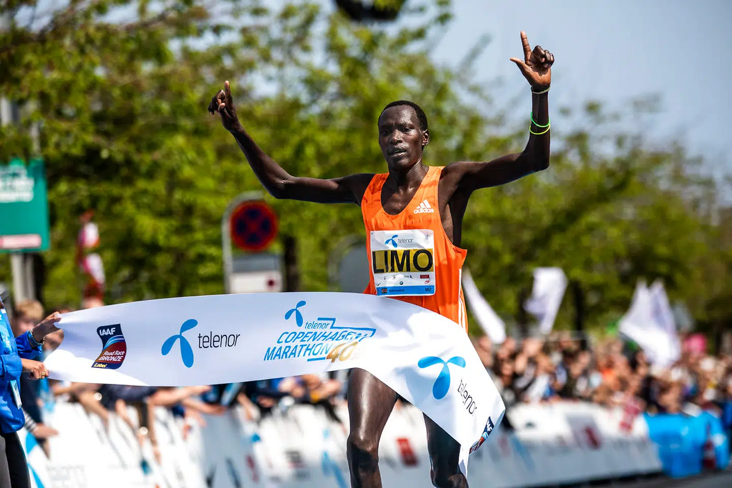Jackson Kibet Limo fra Kenya vinder Copenhagen Marathon 2019. Han satte løbsrekord, og tiden i dag er den hurtigste nogensinde på dansk jord. (Foto: Ólafur Steinar Gestsson/Ritzau Scanpix)