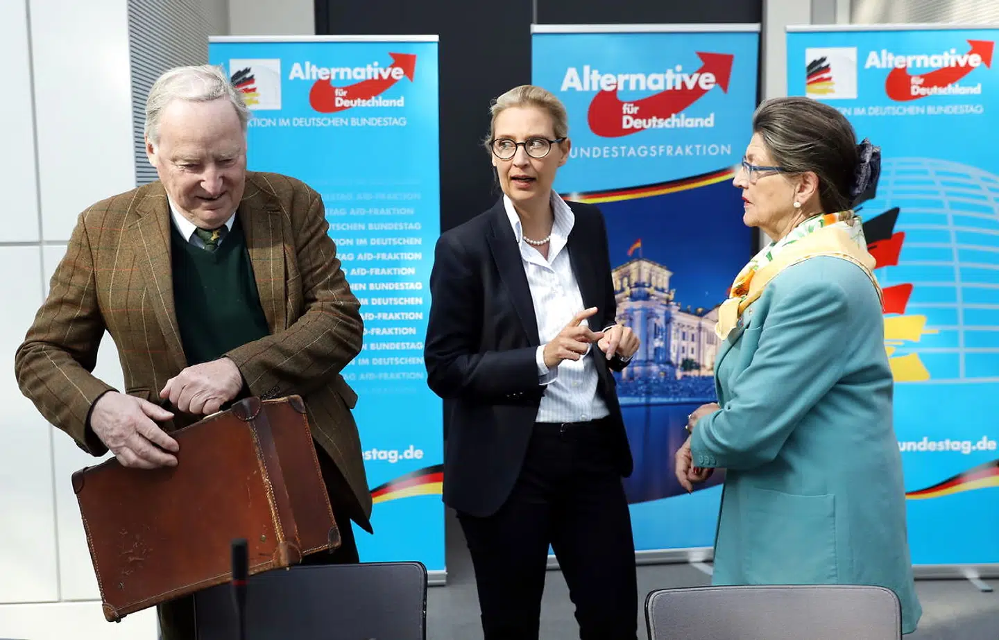 Alexander Gauland og Alice Weidel (midten) udgør den daglige ledelse i AfDs forbundsdagsgruppe i Berlin.