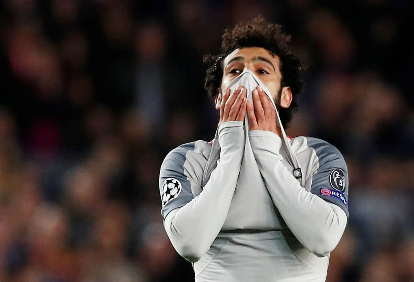 Liverpools Mohamed Salah græmmer sig efter en af mange brændte chancer mod Barcelan onsdag aften. Foto: Albert Gea/Ritzau Scanpix