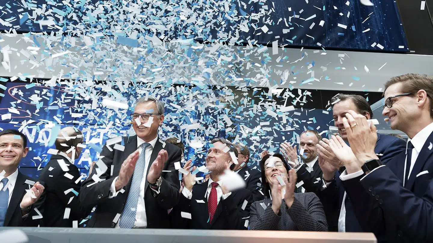 Claus V. Hemmingsen, bestyrelsesformand for Maersk Drilling, skød torsdag morgen børsnoteringen i gang i hovedkvarteret i Lyngby. (Foto: Claus Bech/Scanpix 2019)